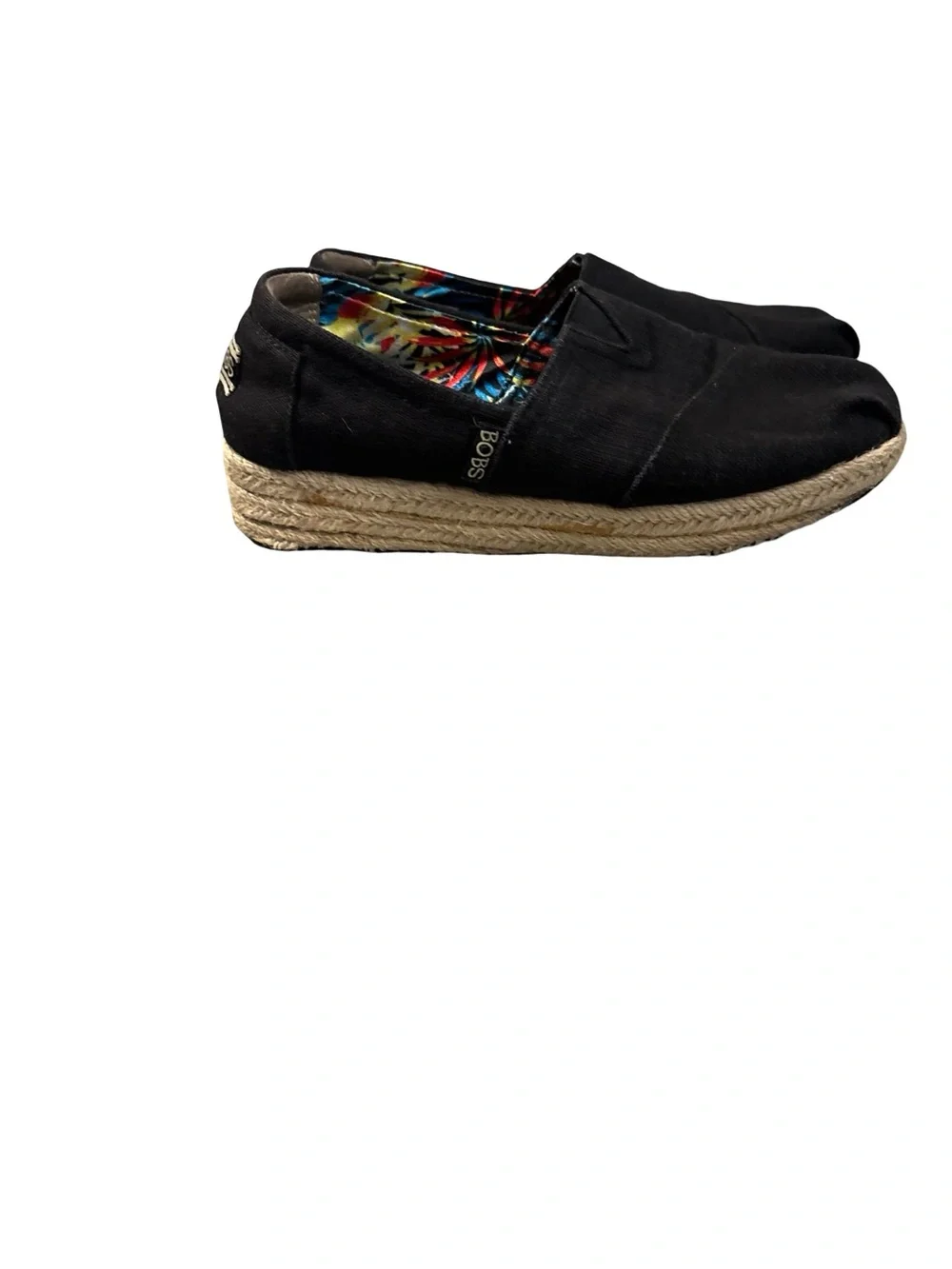 BOBS Black Espadrille Wedge Bohemian Coastal Preppy Earthy Slip-Ons Size 7.5